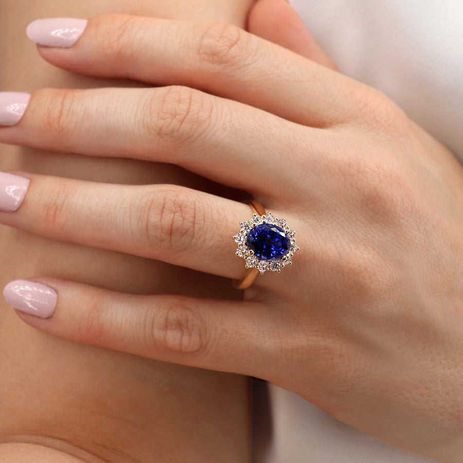 Princess Diana Sapphire Engagement Ring | DIANA Yellow Gold Halo | Lily Arkwright Diamond Rings Princess Diana Sapphire Engagement Ring | DIANA Yellow Gold Halo | Lily Arkwright Diamond Rings