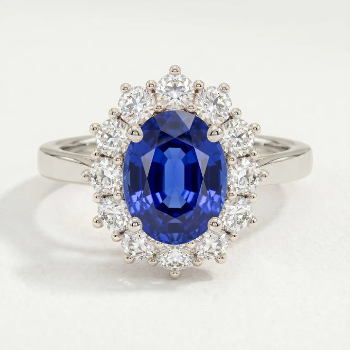 DIANA - Princess Diana Inspired Blue Sapphire & Lab Diamond Platinum Engagement Ring