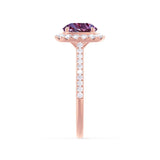 DARLEY - Alexandrite Elongated Cushion Micro Pavé 18k Rose Gold Halo Engagement Ring Lily Arkwright