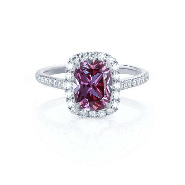 DARLEY - Alexandrite Elongated Cushion Micro Pavé 950 Platinum Halo Engagement Ring Lily Arkwright