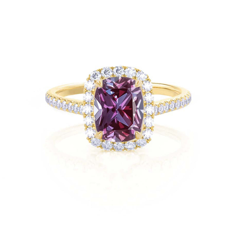 DARLEY - Alexandrite Elongated Cushion Micro Pavé 18k Yellow Gold Halo Engagement Ring Lily Arkwright