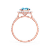 DARLEY - Aqua Spinel Elongated Cushion Micro Pavé 18k Rose Gold Halo Engagement Ring Lily Arkwright