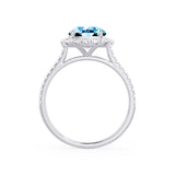 DARLEY - Aqua Spinel Elongated Cushion Micro Pavé 950 Platinum Halo Engagement Ring Lily Arkwright