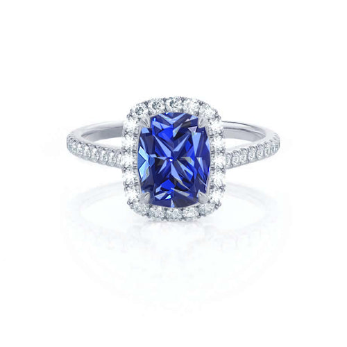 DARLEY - Ready to Ship 3.04ct Chatham® Blue Sapphire Elongated Cushion Micro Pavé 950 Platinum Halo