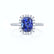 DARLEY - Blue Sapphire Elongated Cushion Micro Pavé 950 Platinum Halo Engagement Ring Lily Arkwright