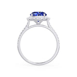 DARLEY - Blue Sapphire Elongated Cushion Micro Pavé 18k White Gold Halo Engagement Ring Lily Arkwright