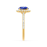 DARLEY - Blue Sapphire Elongated Cushion Micro Pavé 18k Yellow Gold Halo Engagement Ring Lily Arkwright