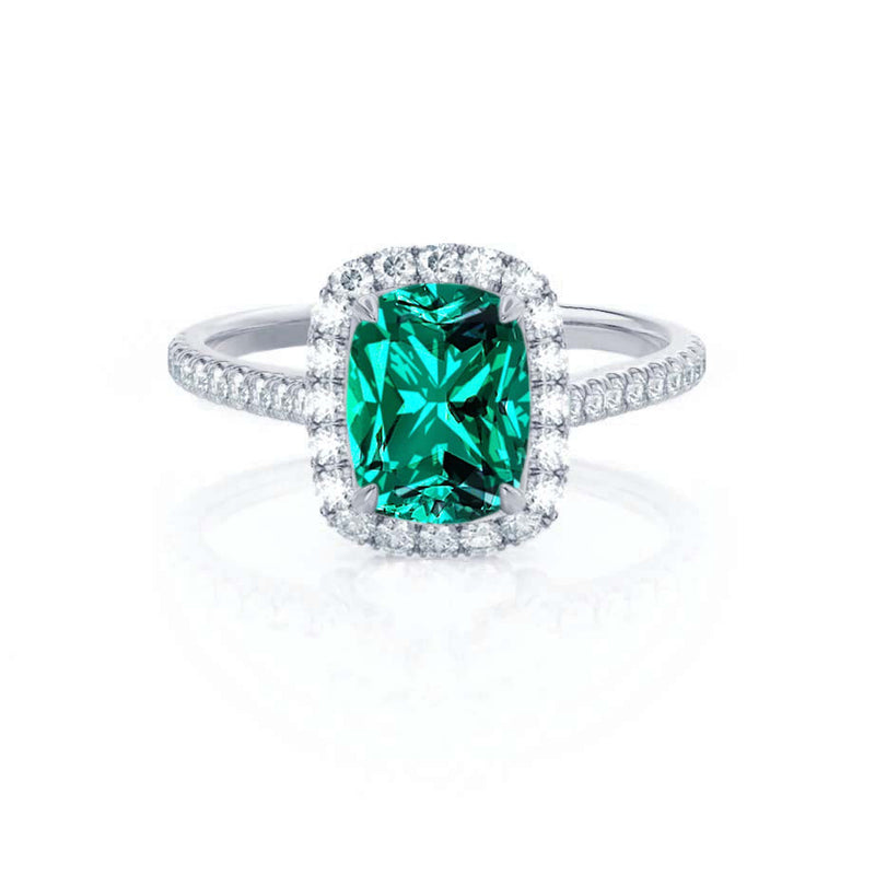 DARLEY - Emerald Elongated Cushion Micro Pavé 950 Platinum Halo Engagement Ring Lily Arkwright