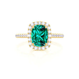 DARLEY - Emerald Elongated Cushion Micro Pavé 18k Yellow Gold Halo Engagement Ring Lily Arkwright