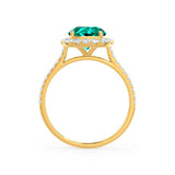 DARLEY - Emerald Elongated Cushion Micro Pavé 18k Yellow Gold Halo Engagement Ring Lily Arkwright