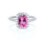 DARLEY - Pink Sapphire Elongated Cushion Micro Pavé 950 Platinum Halo Engagement Ring Lily Arkwright