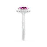 DARLEY - Pink Sapphire Elongated Cushion Micro Pavé 950 Platinum Halo Engagement Ring Lily Arkwright