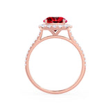 DARLEY - Ruby Elongated Cushion Micro Pavé 18k Rose Gold Halo Engagement Ring Lily Arkwright