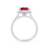DARLEY - Ruby Elongated Cushion Micro Pavé 950 Platinum Halo Engagement Ring Lily Arkwright