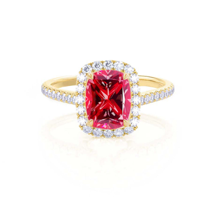 DARLEY - Ruby Elongated Cushion Micro Pavé 18k Yellow Gold Halo