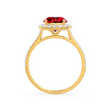 DARLEY - Ruby Elongated Cushion Micro Pavé 18k Yellow Gold Halo Engagement Ring Lily Arkwright