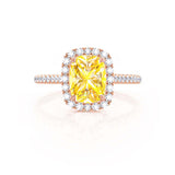 DARLEY - Yellow Sapphire Elongated Cushion Micro Pavé 18k Rose Gold Halo Engagement Ring Lily Arkwright