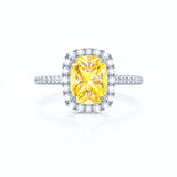 DARLEY - Yellow Sapphire Elongated Cushion Micro Pavé 18k White Gold Halo Engagement Ring Lily Arkwright