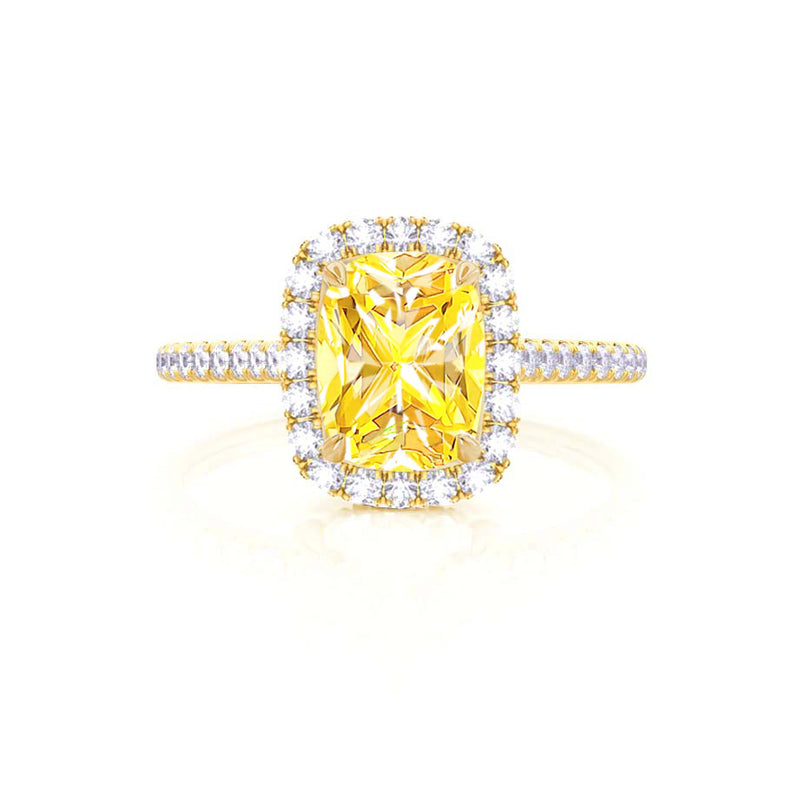 DARLEY - Yellow Sapphire Elongated Cushion Micro Pavé 18k Yellow Gold Halo Engagement Ring Lily Arkwright