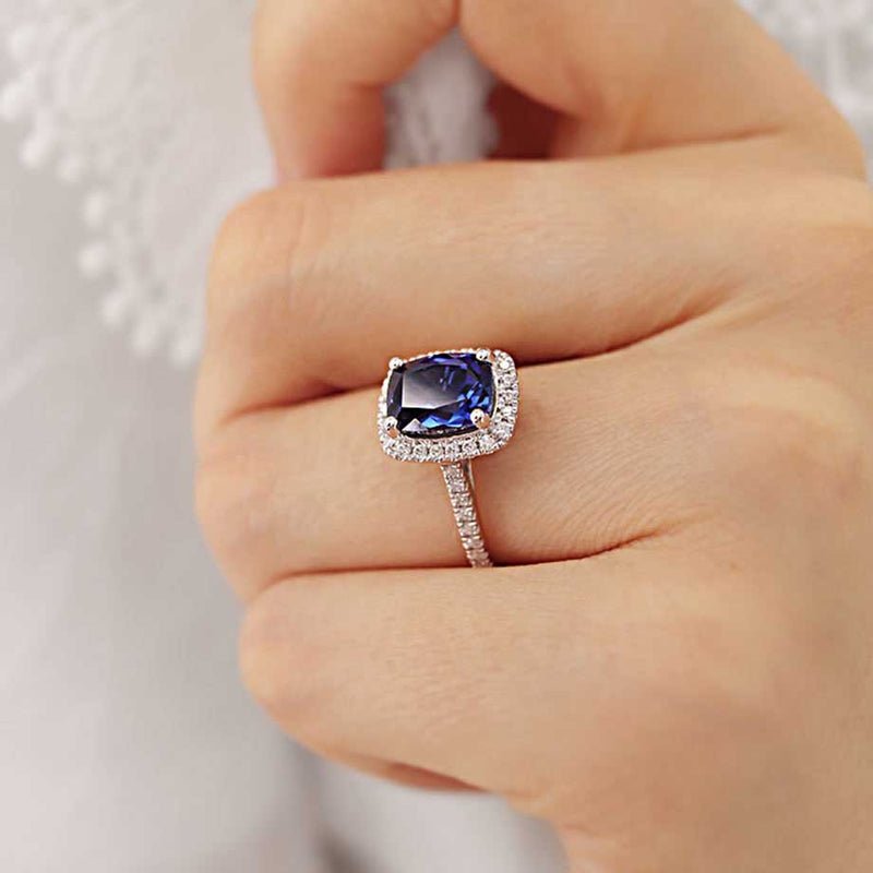 DARLEY - Aqua Spinel Elongated Cushion Micro Pavé 18k Rose Gold Halo Engagement Ring Lily Arkwright
