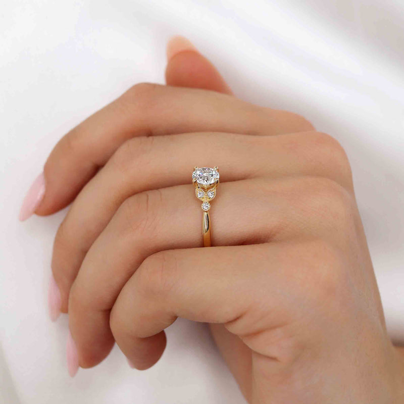 Delilah 1.00ct Round Cut F Colour Natural Diamond 18k Yellow Gold Shoulder Set Engagement Ring Lily Arkwright