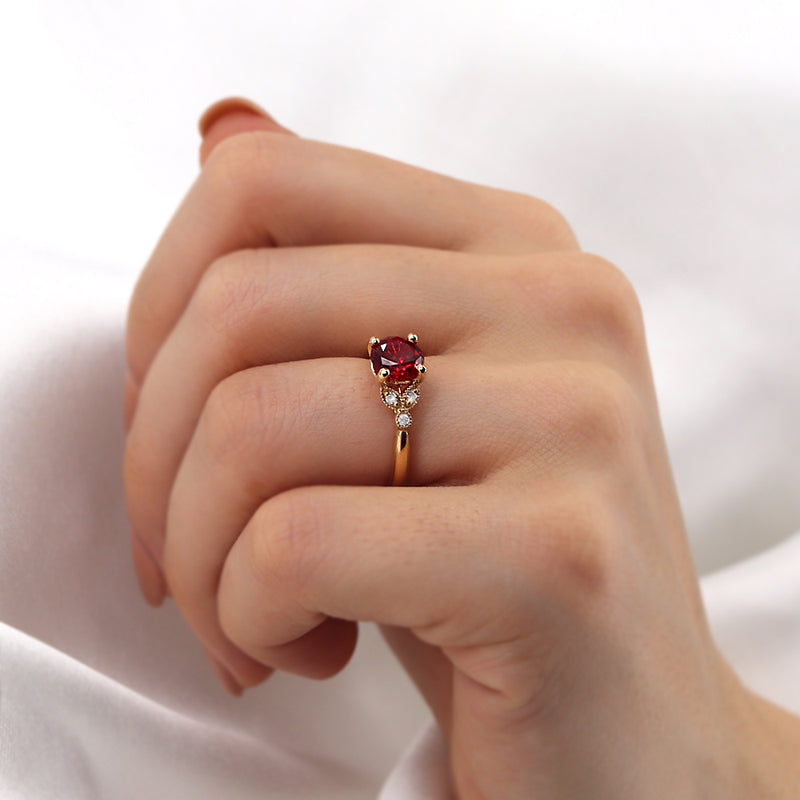 Delilah 2.01ct Round cut Ruby 18k Yellow Gold Shoulder Set Engagement Ring Lily Arkwright 