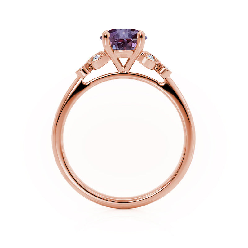DELILAH - Round Alexandrite 18k Rose Gold Shoulder Set Ring Engagement Ring Lily Arkwright