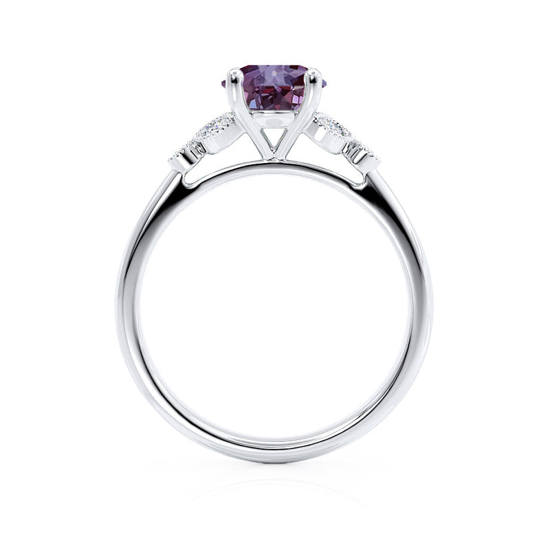 DELILAH - Round Alexandrite 950 Platinum Shoulder Set Ring Engagement Ring Lily Arkwright