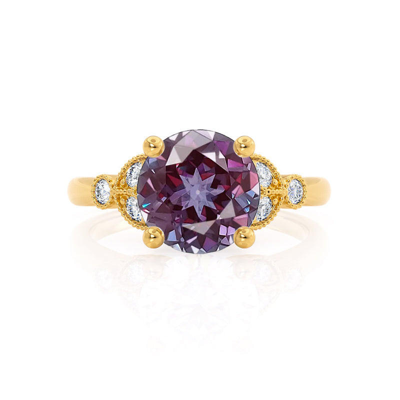 DELILAH - Round Alexandrite 18k Yellow Gold Shoulder Set Ring Engagement Ring Lily Arkwright