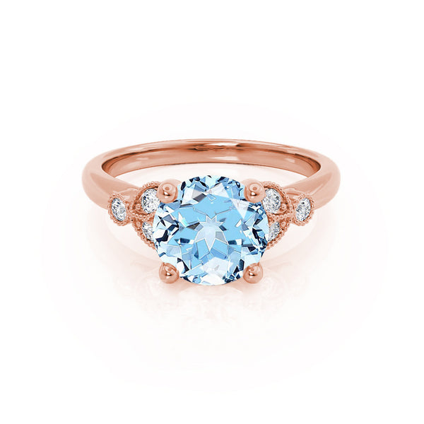 DELILAH - Round Aqua Spinel 18k Rose Gold Shoulder Set Ring Engagement Ring Lily Arkwright