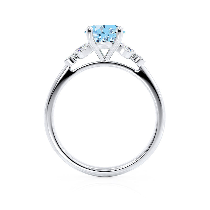 DELILAH - Round Aqua Spinel 18k White Gold Shoulder Set Ring Engagement Ring Lily Arkwright