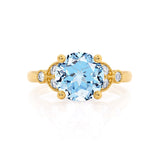 DELILAH - Round Aqua Spinel 18k Yellow Gold Shoulder Set Ring Engagement Ring Lily Arkwright