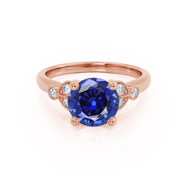 DELILAH - Round Blue Sapphire 18k Rose Gold Shoulder Set Ring Engagement Ring Lily Arkwright