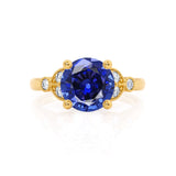 DELILAH - Round Blue Sapphire 18k Yellow Gold Shoulder Set Ring Engagement Ring Lily Arkwright