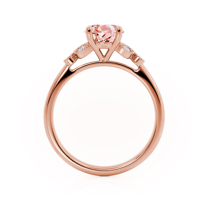 DELILAH - Round Champagne Sapphire 18k Rose Gold Shoulder Set Ring Engagement Ring Lily Arkwright