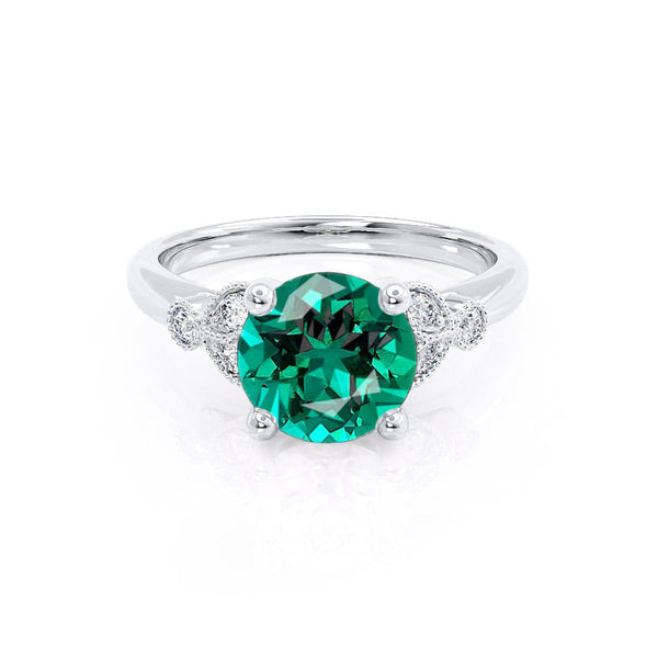 DELILAH - Round Emerald 950 Platinum Shoulder Set Ring Engagement Ring Lily Arkwright