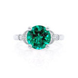 DELILAH - Round Emerald 950 Platinum Shoulder Set Ring Engagement Ring Lily Arkwright