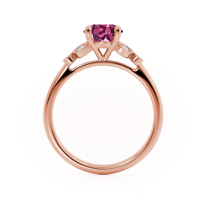 DELILAH - Round Pink Sapphire 18k Rose Gold Shoulder Set Ring Engagement Ring Lily Arkwright