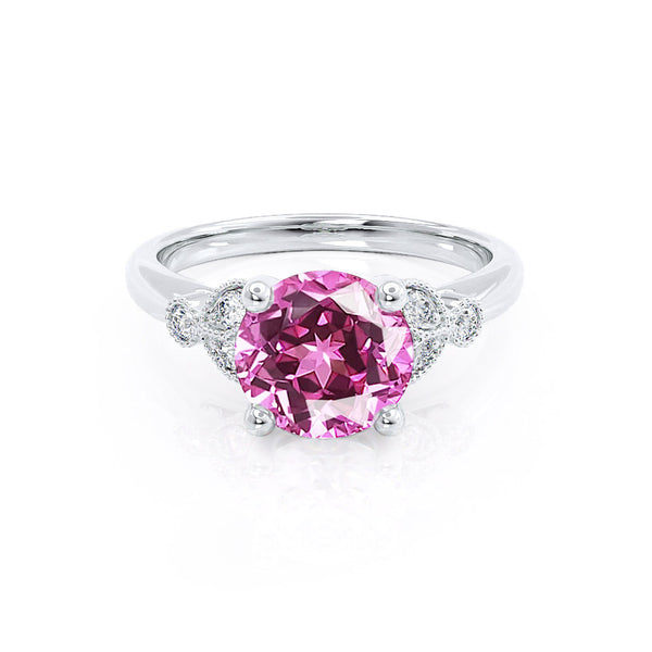 DELILAH - Round Pink Sapphire 950 Platinum Shoulder Set Ring Engagement Ring Lily Arkwright