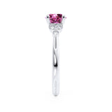 DELILAH - Round Pink Sapphire 18k White Gold Shoulder Set Ring Engagement Ring Lily Arkwright
