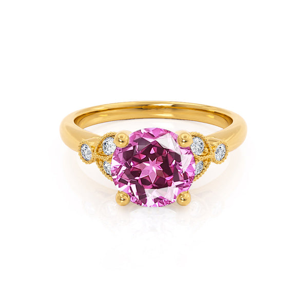 DELILAH - Round Pink Sapphire 18k Yellow Gold Shoulder Set Ring Engagement Ring Lily Arkwright