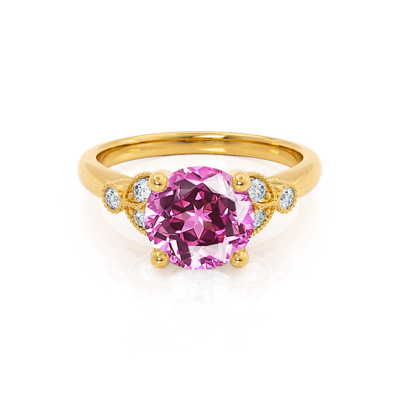 DELILAH - Round Pink Sapphire 18k Yellow Gold Shoulder Set Ring Engagement Ring Lily Arkwright