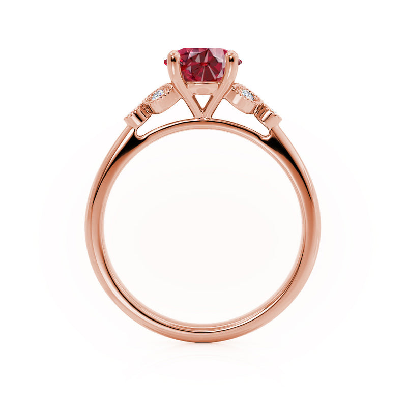 DELILAH - Round Ruby 18k Rose Gold Shoulder Set Ring Engagement Ring Lily Arkwright