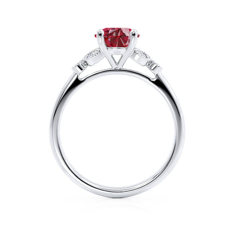 DELILAH - Round Ruby 18k White Gold Shoulder Set Ring Engagement Ring Lily Arkwright
