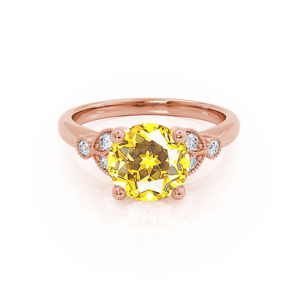 DELILAH - Round Yellow Sapphire 18k Rose Gold Shoulder Set Ring Engagement Ring Lily Arkwright