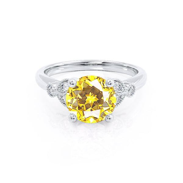 DELILAH - Round Yellow Sapphire 950 Platinum Shoulder Set Ring Engagement Ring Lily Arkwright