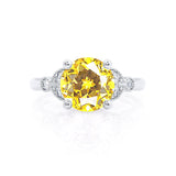 DELILAH - Round Yellow Sapphire 18k White Gold Shoulder Set Ring Engagement Ring Lily Arkwright