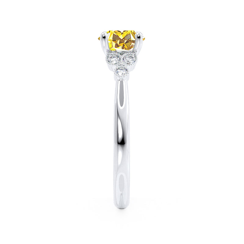 DELILAH - Round Yellow Sapphire 18k White Gold Shoulder Set Ring Engagement Ring Lily Arkwright