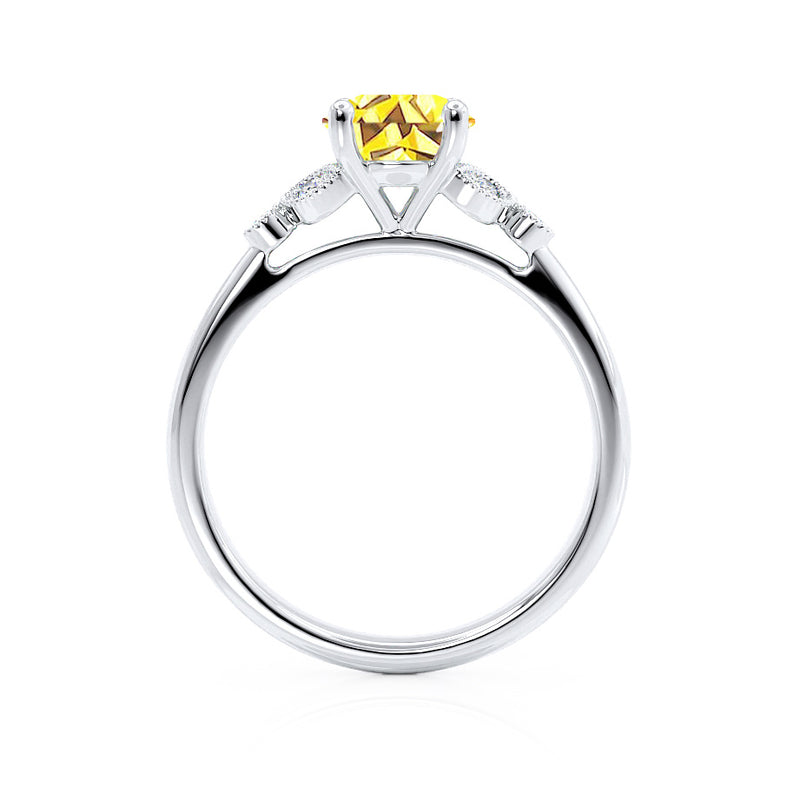 DELILAH - Round Yellow Sapphire 950 Platinum Shoulder Set Ring Engagement Ring Lily Arkwright