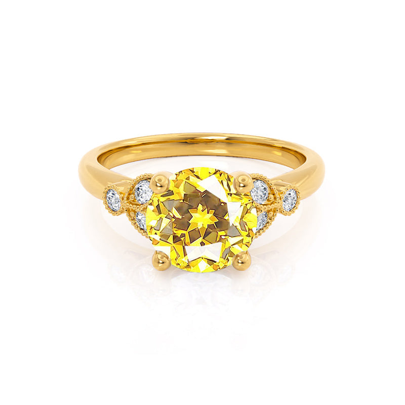 DELILAH - Round Yellow Sapphire 18k Yellow Gold Shoulder Set Ring Engagement Ring Lily Arkwright